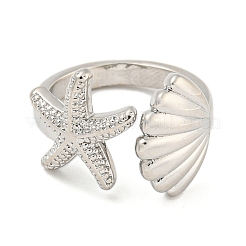 Offene Manschettenringe aus Messing mit Seestern- und Muschelgestell&nbsp;RJEW-N047-02P-RS
