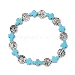Bracelets extensibles en perles rondes plates en turquoise synthétique teintée et alliage pour hommes et femmes&nbsp;BJEW-JB12282-01
