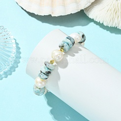 Stretcharmbänder aus natürlichem Larimar-Perlen für Damen&nbsp;BJEW-JB14099