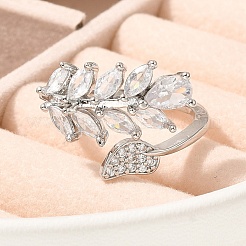 Gestellplattierung Messing Manschettenfingerringe mit Zirkonia für Damen&nbsp;RJEW-C115-04P