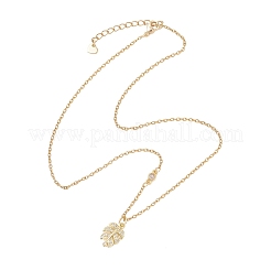 2 pz 2 colori ottone micro pavé zirconia cubica trasparente pendente a foglia 304 acciaio inossidabile catena collane per le donne&nbsp;NJEW-JN05993