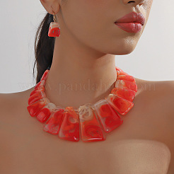 Trapezförmige Halsketten und Ohrhänger-Sets aus Acrylperlen für Damen&nbsp;WGD2EAB-02