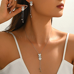 Conjunto de collar largo y pendientes de acero inoxidable 201 con forma de corazón para mujer.&nbsp;AF6640