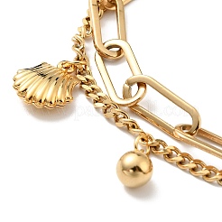 Pulsera de varias vueltas con dije de bola redonda y forma de concha&nbsp;BJEW-G639-20G