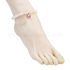 4 pièce 4 styles breloque en forme de coquillage en alliage émaillé perle de coquillage ronde blanche et quartz rose naturel et fleur amazonite et aigue-marine teinte et bracelets de cheville en perles d'améthyste&nbsp;AJEW-AN00734