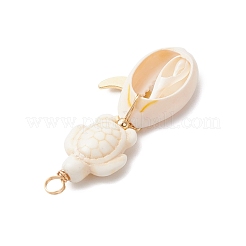 4 pendentif en coquillage cauri naturel et tortue turquoise synthétique teintée&nbsp;PALLOY-JF04035-02