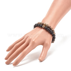 2 pièces 2 style roche de lave naturelle et agate tibétaine ensemble de bracelets extensibles perlés ronds&nbsp;BJEW-JB08312