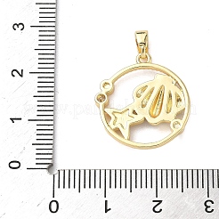 Flach rund mit Muschelform Messing Micro Pave klare Zirkonia Anhänger Cabochon Fassungen&nbsp;KK-P334-17G-01