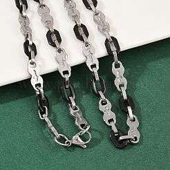 Collares de cadena de eslabones cruzados y ovalados de acero inoxidable 201 para mujer&nbsp;NJEW-B143-02EBP