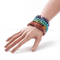 7 pièces 7 bracelets extensibles en pierre mélangée naturelle et synthétique de style sertis de perles de mauvais œil au chalumeau&nbsp;BJEW-JB08771