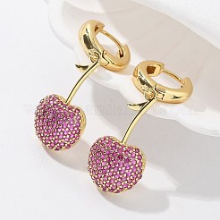 Boucles d'oreilles créoles en laiton cerise avec micro pavé de zircons cubiques&nbsp;EJEW-M077-04G-02