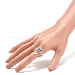 3 Uds. 3 anillos elásticos con cuentas de hematita sintética y jade blanco natural con colgante de luna creciente&nbsp;RJEW-JR00469-01