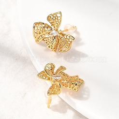 Boucles d'oreilles à tige en laiton avec nœud papillon et zircone cubique&nbsp;EJEW-B148-07A-G