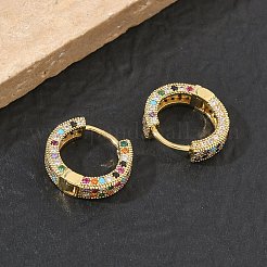 Boucles d'oreilles créoles en laiton micro pavé de zircons cubiques pour femmes&nbsp;EJEW-A167-19G-01