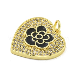 Corazón chapado en rejilla con flor de latón micro pavé de circonita cúbica transparente&nbsp;KK-Z053-23G