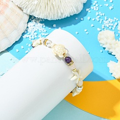 Stretch-Armbänder aus Muschelperlen und gemischten natürlichen und synthetischen Edelsteinen für Damen&nbsp;BJEW-JB13898-02