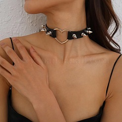 Chokerhalsketten aus PU-Leder mit Spike-Nieten und Herzgliedern für Damen&nbsp;FS-WGC3189-01