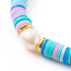 Set di bracciali elasticizzati con perline di argilla polimerica heishi&nbsp;BJEW-JB06176