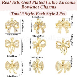 6pcs 3 styles rack placage en laiton micro pavé clair pendentifs en zircone cubique&nbsp;KK-BBC0015-26
