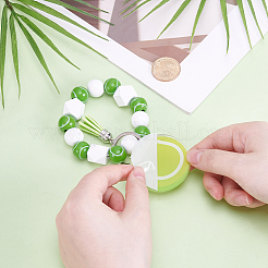 1 pendentif à pompon en acrylique imprimé et faux daim et porte-clés en perle de bois&nbsp;HJEW-SP0001-86A