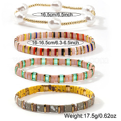 5 Stück Stretch-Armband aus Glasperlen und Messingperlen für Damen&nbsp;GJ3337-1