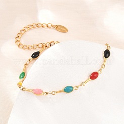 Bracelets en acier inoxydable 304 émaillé à maillons en forme de larme pour femmes&nbsp;BJEW-D460-12G