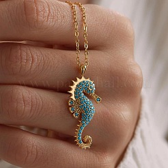 Halskette mit Anhänger in Form eines Seepferdchens aus aquamarinblauem Strass&nbsp;WGFC42F-01