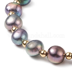 Pulsera con cuentas redondas de latón y perlas naturales teñidas&nbsp;BJEW-JB09008-03