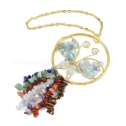 Decorazioni pendenti in ottone a farfalla e acquamarina naturale&nbsp;HJEW-Z007-04G-07