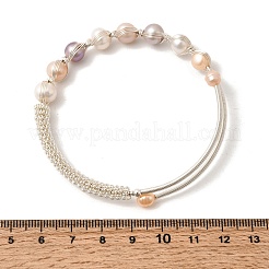 Braccialetti con polsino in perle naturali avvolte in filo di ottone per donna&nbsp;BJEW-D453-05S