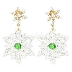 Pendientes colgantes trenzados con semillas de vidrio y copos de nieve navideños&nbsp;EJEW-MZ00233