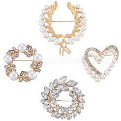 4 Stück 4 Stile Legierung Strass Broschen für Kleidung&nbsp;JEWB-CN0001-06