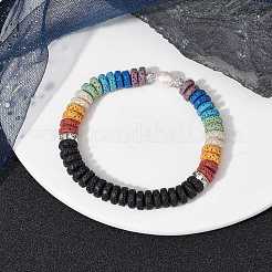 Bracelet extensible en perles de lave naturelles teintes et perles&nbsp;BJEW-JB09724
