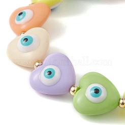 Corazón de resina con pulseras elásticas con cuentas de mal de ojo&nbsp;BJEW-JB09459