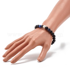 Bracelet extensible perles rondes en bois naturel et pierres naturelles et synthétiques mélangées&nbsp;BJEW-JB07164