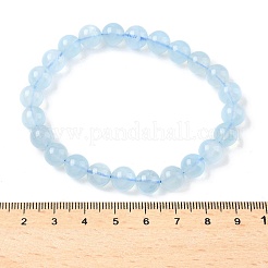 Braccialetti elastici con perline rotonde di acquamarina naturale per uomo e donna&nbsp;BJEW-U034-01C-01