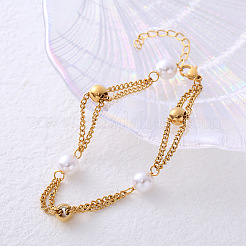 Bracciale regolabile in oro 18k con doppio strato di perle d'acqua dolce&nbsp;QC6954-2