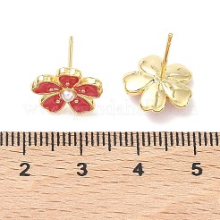 Boucles d'oreilles à clous en laiton et plastique ABS avec motif floral et perles&nbsp;EJEW-P336-07G-02