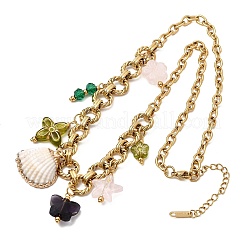 Colgante de mariposa con flor de vidrio y concha natural galvanizada&nbsp;NJEW-A063-14G