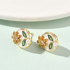 Ovale Ohrstecker aus Messing mit Blumenmuster und Mikropavé-Fassung aus Zirkonia.&nbsp;EJEW-P336-02G
