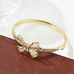 Brazaletes con bisagras de circonita cúbica transparente con micro pavé de latón para mujer&nbsp;BJEW-K274-04G