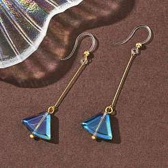 Boucles d'oreilles pendantes en forme d'éventail en résine et acier inoxydable 304 galvanisé&nbsp;EJEW-Z129-11G-03