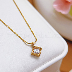 Colliers pendentifs en acier inoxydable 304 sertis de zirconiums cubiques transparents en forme de losange pour femmes&nbsp;WGC1807-01