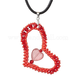 Perline di vetro per San Valentino collane con ciondolo a forma di cuore&nbsp;NJEW-MZ00079-02