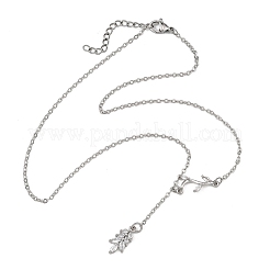 Collana da donna con ciondolo a foglia in ottone con pavé di zirconi cubici trasparenti e catena a maglie in ottone.&nbsp;NJEW-JN06350