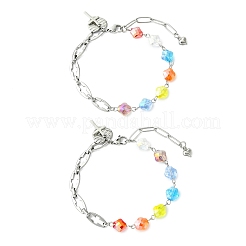 Pulseras de eslabones y dijes de acero inoxidable 304 y vidrio galvanizado&nbsp;BJEW-JB13976-02