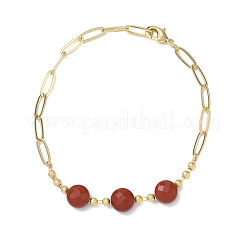 Pulseras de cadena de latón con cuentas planas redondas facetadas de jaspe rojo natural&nbsp;GG-CBA37F5-02G-11