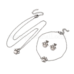 Hundepfotenabdruck 304 Edelstahl Anhänger Halsketten & Armbänder & Ohrstecker Sets für Frauen&nbsp;SJEW-C004-20P