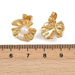 Orecchini a bottone in ottone e plastica ABS con perle a forma di fiore&nbsp;EJEW-L275-12G-02