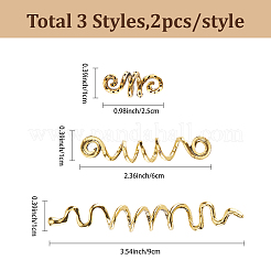 6 pièce de 3 styles de manchettes en alliage pour cheveux&nbsp;OHAR-SC0001-11A